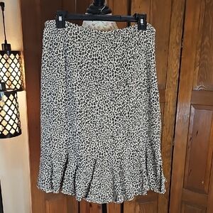 Charter Club Cream and Black Leopard A line Midi Skirt with Ruffle Hem